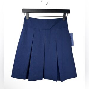 Lauren James Women’s Pleated A-Line Seersucker Skirt Midnight Navy 18.5” XS NWT